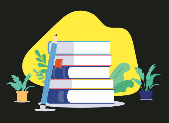 colorful stack of books with pencil and plants in a modern setting representing two key concepts of education and learning