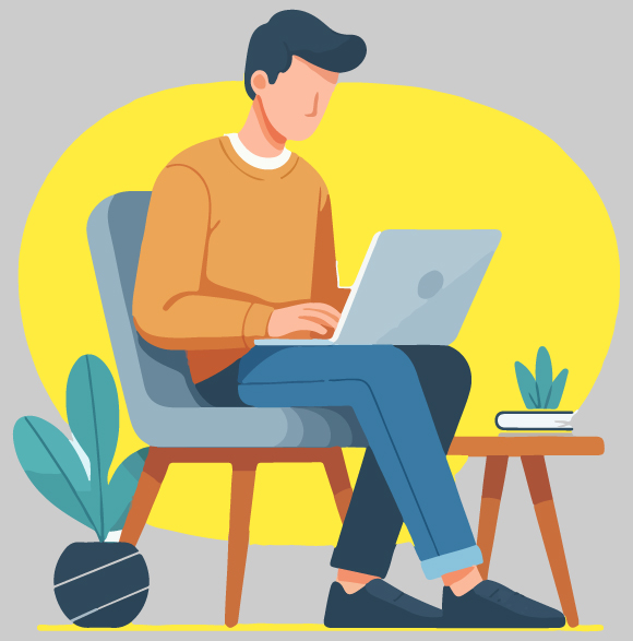 person sitting on chair using laptop with plants and books in a cozy setting five essential tips for productivity