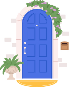 blue door with decorative plants and mailbox featuring charming design seven welcoming elements